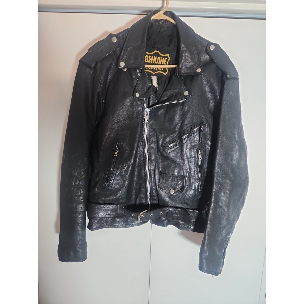 Vintage Mens Black Leather Motorcycle Jacket Mens MEDIUM
